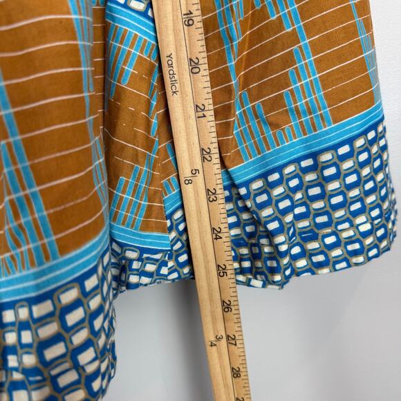 Francis + Benedict A-Line Skirt Women's Small Blue Brown Geo Pleated Togo Africa - Picture 8 of 10